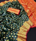 Green soft banarasi silk saree with zari weaving & rich pallu