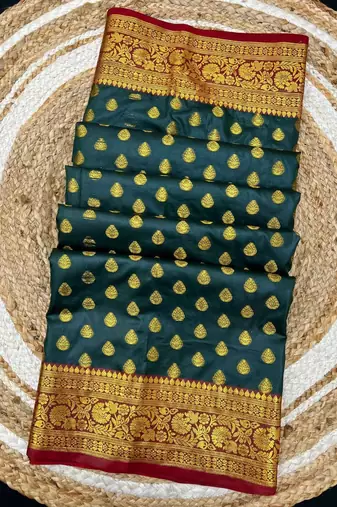 Green soft banarasi silk saree with zari weaving & rich pallu