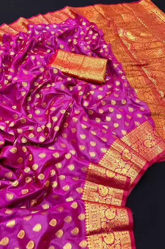 Pink soft banarasi silk saree with zari weaving & rich pallu