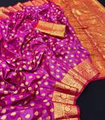 Pink soft banarasi silk saree with zari weaving & rich pallu