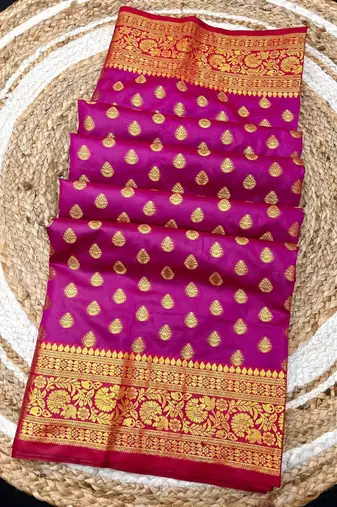 Pink soft banarasi silk saree with zari weaving & rich pallu