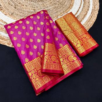 Pink soft banarasi silk saree with zari weaving & rich pallu 3