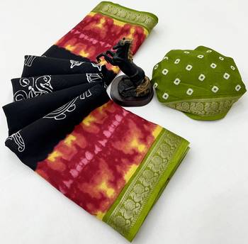 Black semi viscose silk saree with peacock zari & bagru print 2