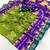 Parrot green semi viscose silk saree with peacock zari & bagru print