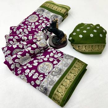 Wine viscose silk saree with peacock zari & bagru print 2