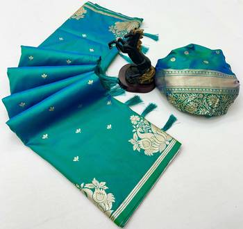 Rama green banarasi silk saree with swan zari motifs & designer pallu 2