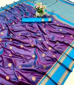 Rama green soft silk saree with dual zari motifs, narayan border & contrast pallu