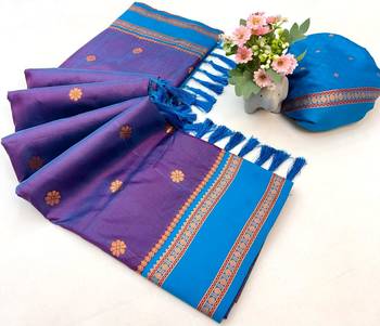 Rama green soft silk saree with dual zari motifs, narayan border & contrast pallu 2