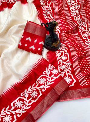 White handloom cotton silk saree with zari border & temple design pallu 3