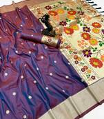 Rama green soft silk paithani saree with floral zari border & designer pallu