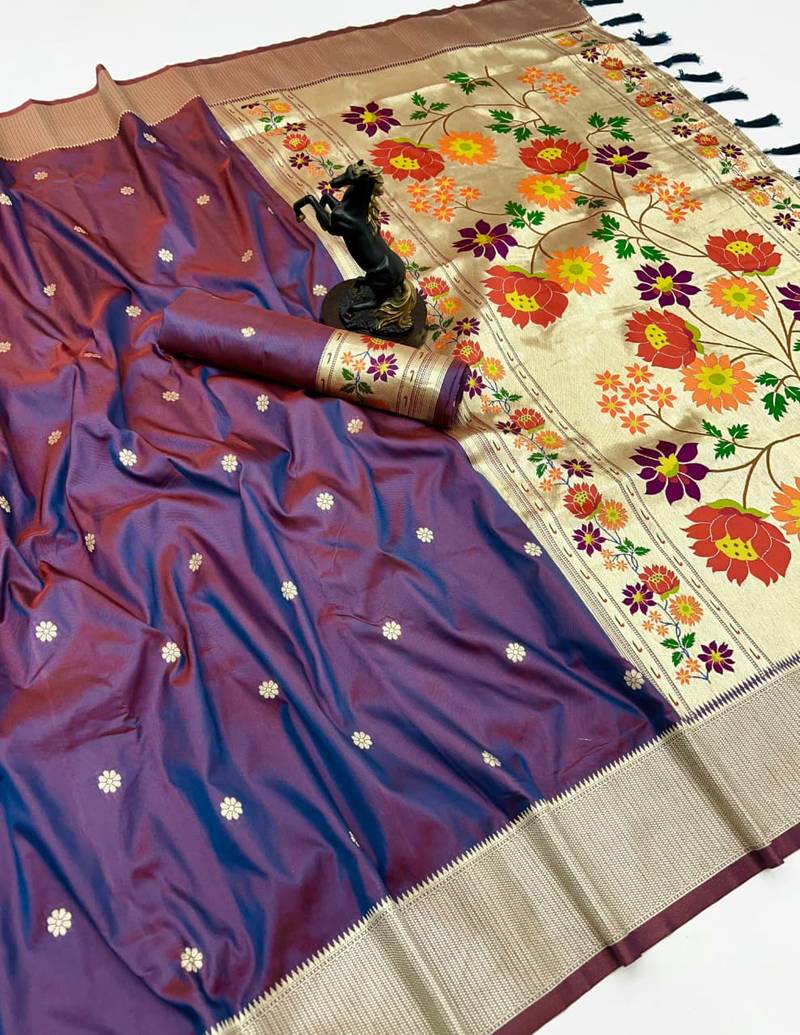 Rama green soft silk paithani saree with floral zari border & designer pallu