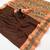 Brown spice silk saree with zari border, check design & floral pallu