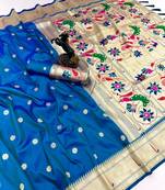 Rama green soft silk paithani saree with flora zari weaving & muniya border