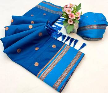 Rama green soft silk saree with dual zari motifs, narayan border & contrast pallu 2