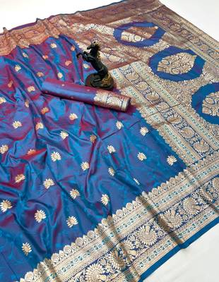 Rama green banarasi silk saree with zari embossed jal design & rich pallu 1