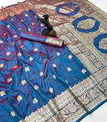 Rama green banarasi silk saree with zari embossed jal design & rich pallu