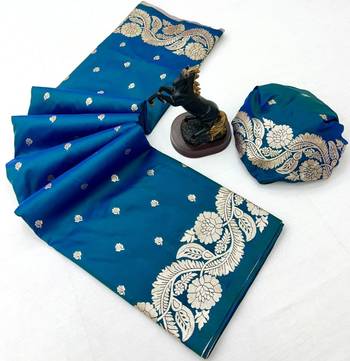Rama green paithani banarasi silk saree with zari weaving & rich pallu 2