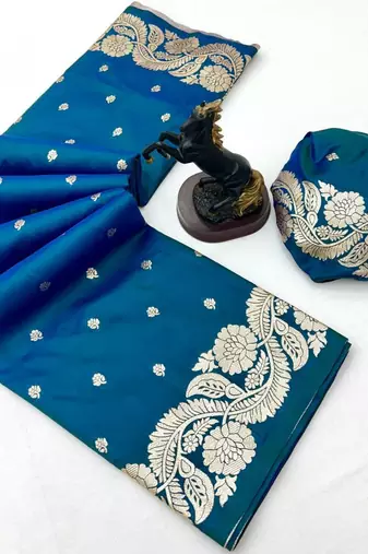 Rama green paithani banarasi silk saree with zari weaving & rich pallu