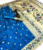 Rama green soft silk paithani saree with peacock meena zari border & rich pallu
