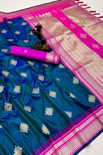 Rama green soft silk saree with kolam zari motifs & designer pallu