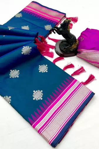 Rama green soft silk saree with kolam zari motifs & designer pallu