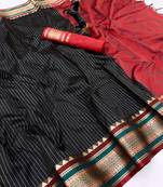 Black munga silk saree with zari stripe design & designer border