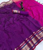 Wine munga silk saree with zari stripe design & designer border