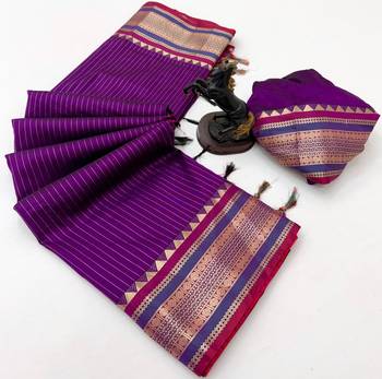 Wine munga silk saree with zari stripe design & designer border 2