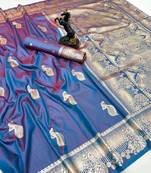 Rama green banarasi silk saree with zari embossed peacock design