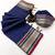 Navy blue munga silk saree with zari stripe design & designer border