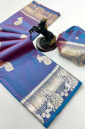 Rama green banarasi silk saree with zari embossed peacock design