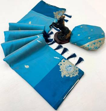 Rama green soft silk saree with zari weaving & floral motifs 2