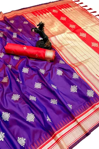 Purple soft silk saree with kolam zari motifs & designer pallu