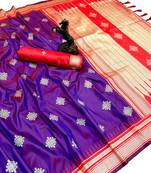 Purple soft silk saree with kolam zari motifs & designer pallu