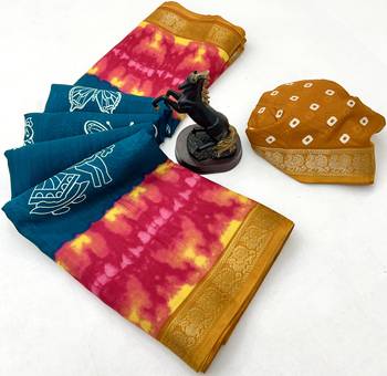 Rama green semi viscose silk saree with peacock zari & bagru print 2