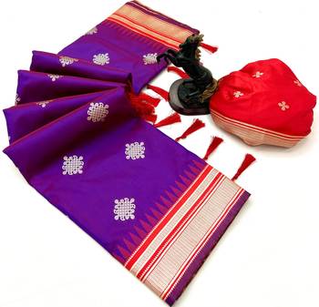 Purple soft silk saree with kolam zari motifs & designer pallu 2