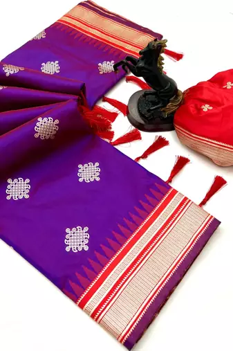 Purple soft silk saree with kolam zari motifs & designer pallu