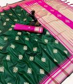 Green soft silk saree with kolam zari motifs & designer pallu