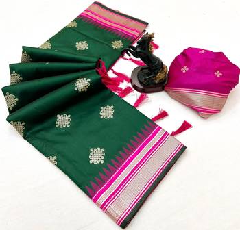 Green soft silk saree with kolam zari motifs & designer pallu 2