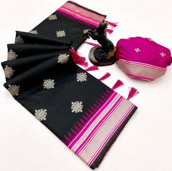 Black soft silk saree with kolam zari motifs & designer pallu 2