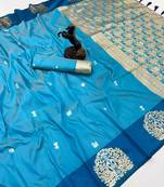 Rama green soft silk saree with zari weaving & rajhans motifs