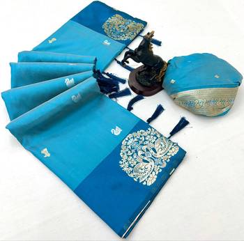 Rama green soft silk saree with zari weaving & rajhans motifs 2