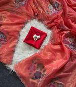 Dark Peach Color Along With Diamond Cut Work Tissue Silk 