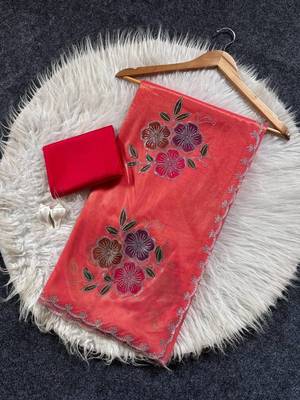 Dark Peach Color Along With Diamond Cut Work Tissue Silk  2