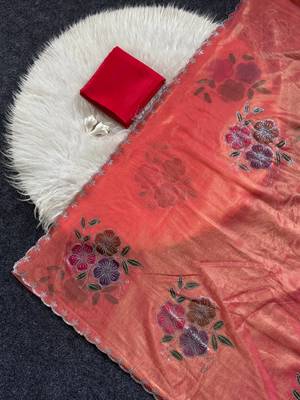 Dark Peach Color Along With Diamond Cut Work Tissue Silk  3