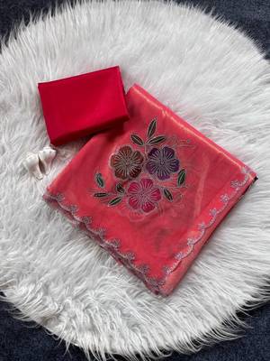 Dark Peach Color Along With Diamond Cut Work Tissue Silk  4
