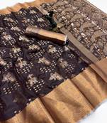 Brown royal pattu silk saree with elephant & peacock zari motifs