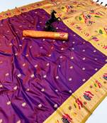 Magenta soft silk paithani saree with lotus zari weaving & meenakari border