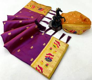 Magenta soft silk paithani saree with lotus zari weaving & meenakari border 2