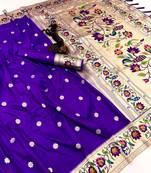 Purple soft silk paithani saree with peacock meena zari border & rich pallu